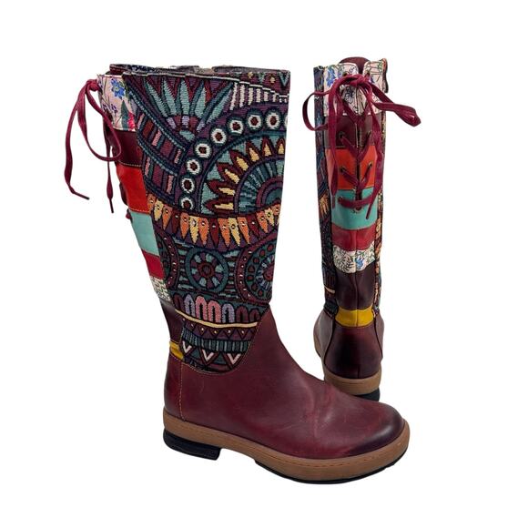 Socofy Boho Patchwork Leather Boots - Picture 1 of 11